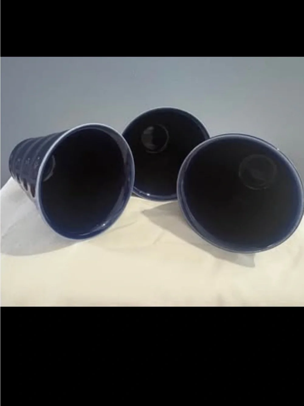 Dark cobalt blue, ribbed ceramic tumblers Boda Nova, Sweden